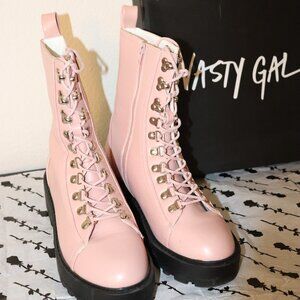 Nasty Gal | Pink Laced Up chunky boots